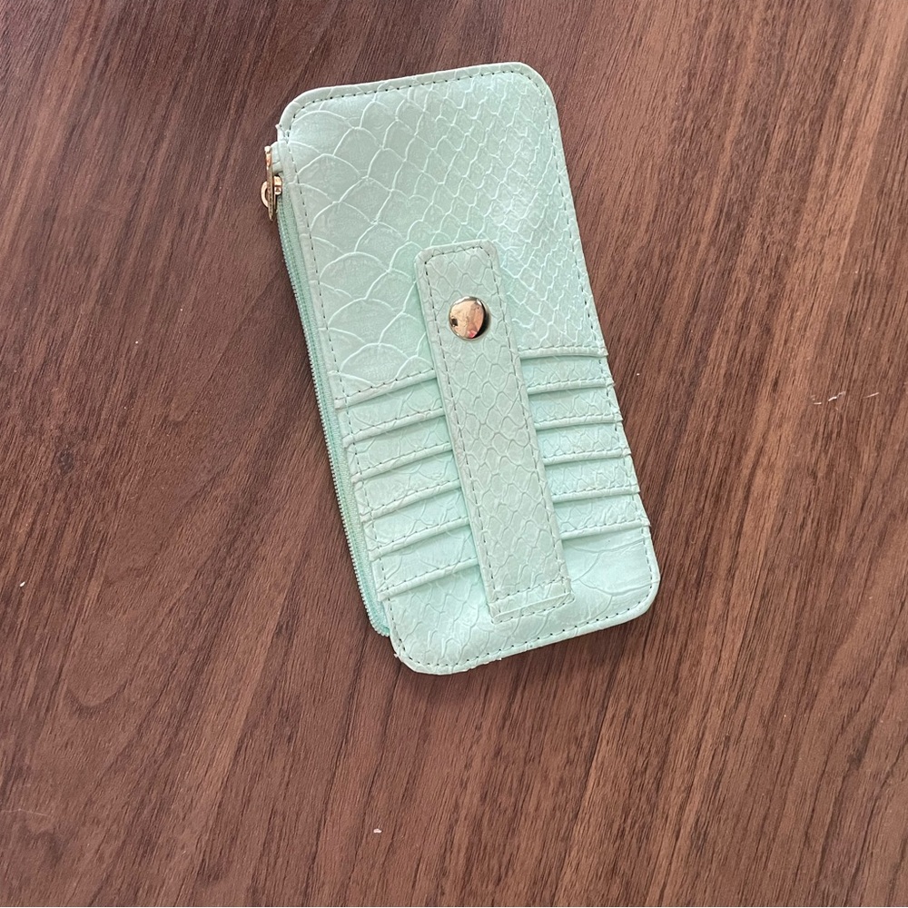 Mint, faux snakeskin wallet